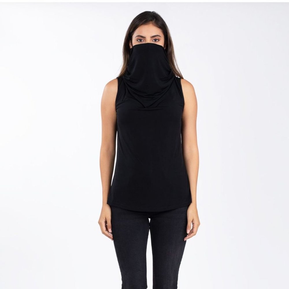 Leota Women's Sleeveless Face Cover Tunic In Black - Picture 3 of 4